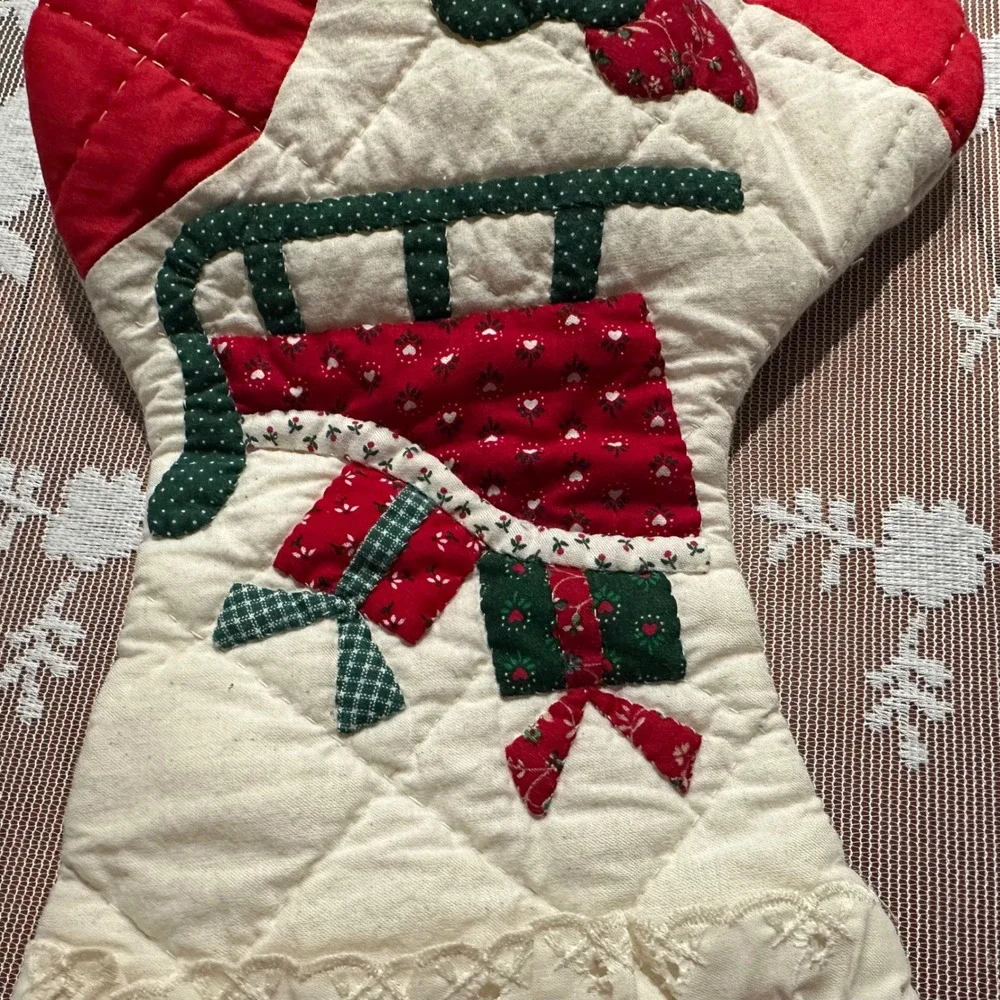 Vintage Handmade‎ Quilted Christmas Stocking Festive Presents Design Cottagecore